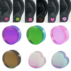1 Pair Glass Double Flare Solid Ear Plug Heart Expander Purple Pink Green Brown Colorful Ear Gauge Piercing Jewelry 6mm-25mm