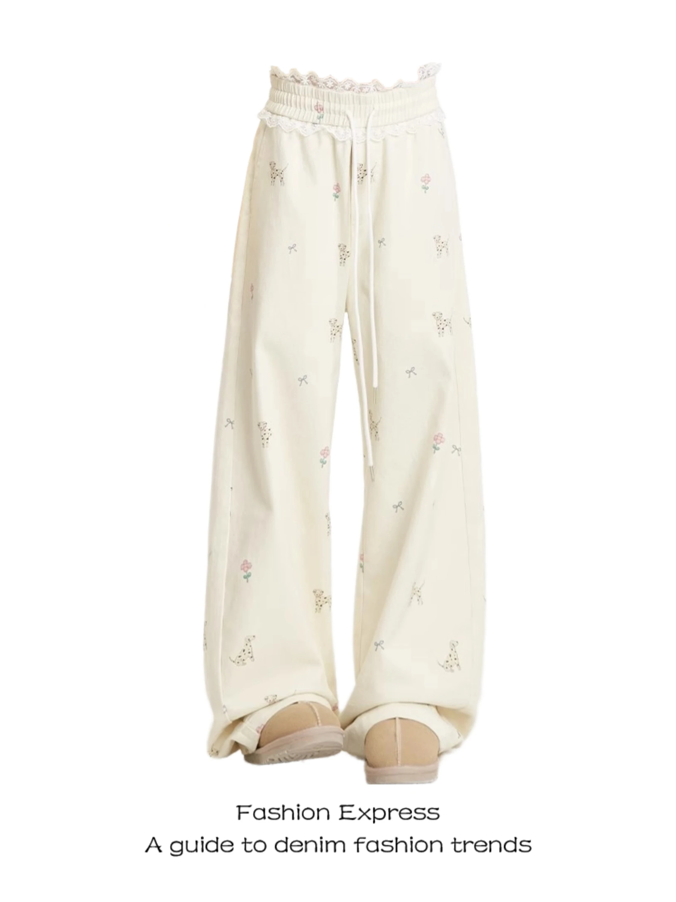 

Женские повседневные леггинсы с принтом, цвет молочный абрикос, свободные прямые брюки с кружевными вставками, утягивающие, модные, длинные