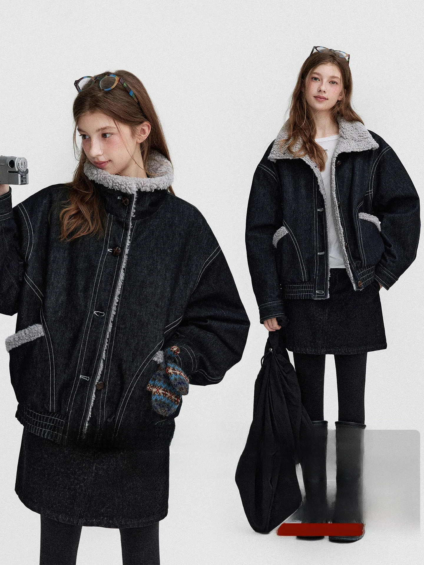 

Ретро-куртка из хлопкового денима в стиле пэчворк, женское зимнее пальто с хлопковыми вставками, винтажное, с длинными рукавами, свободного кроя