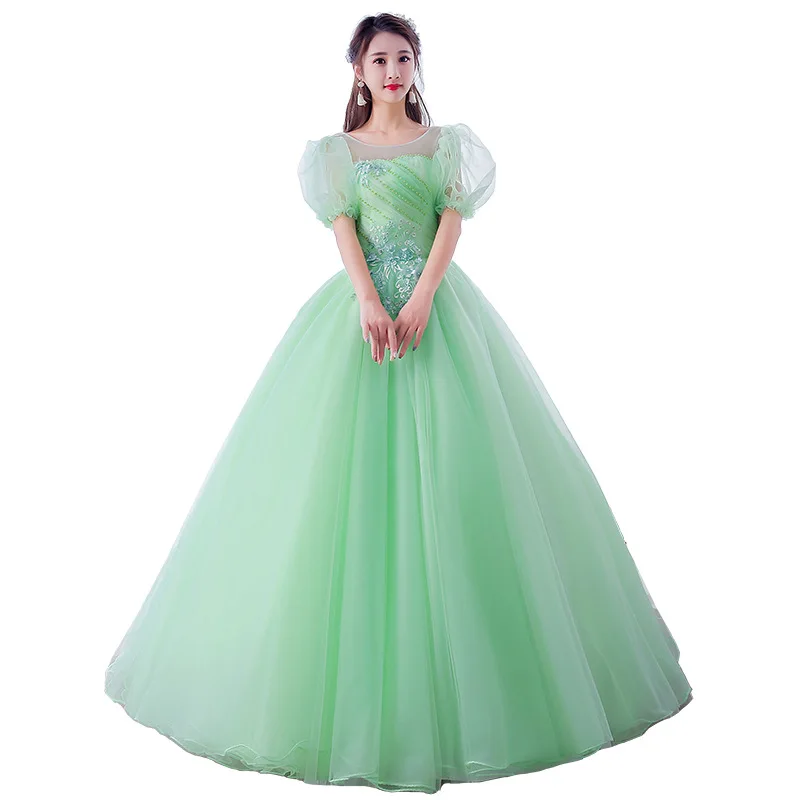 Vestidos De Quinceañera verde menta, manga corta hinchada, 15 Vestidos dulces, apliques De cuentas De flores, Vestidos De baile De Quinceañera