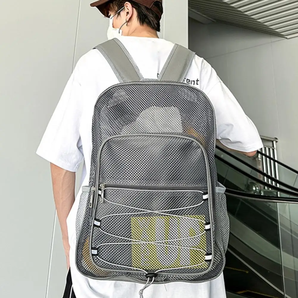 School Mesh Backpack Spacious Mesh Backpack Multi-compartment Travel Backpack with Adjustable Straps Zipper Closure for Gym