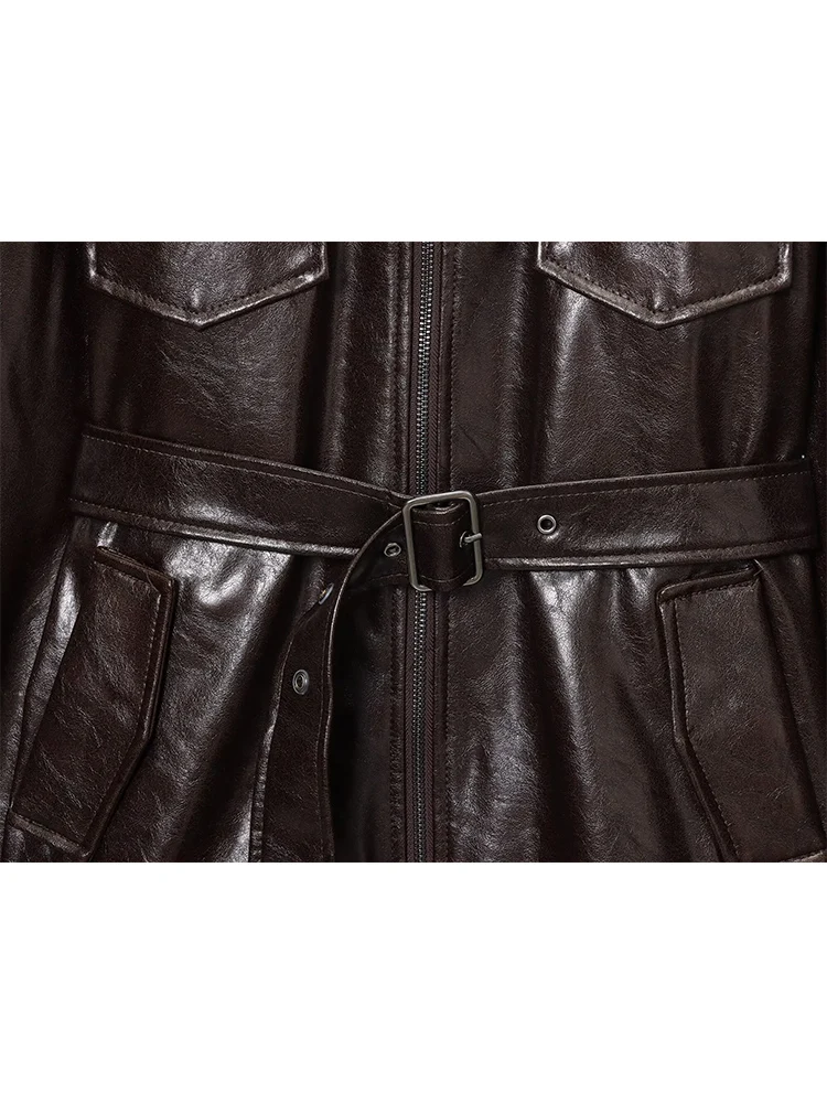 TFMLN Winter Faux Leder Jacken für Frauen Pelz Kragen Multi-Tasche PU Leder Gürtel Mantel Casual Solide Lose Outwear weibliche Neue