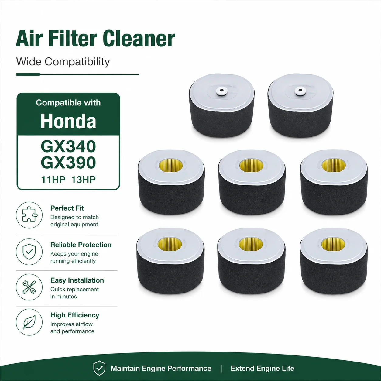 Air Filter Cleaner Lawn Mower Engine Parts Compatible with Honda GX340 GX390 11HP 13HP Replaces 30-417 19-7712 5252697 2893907
