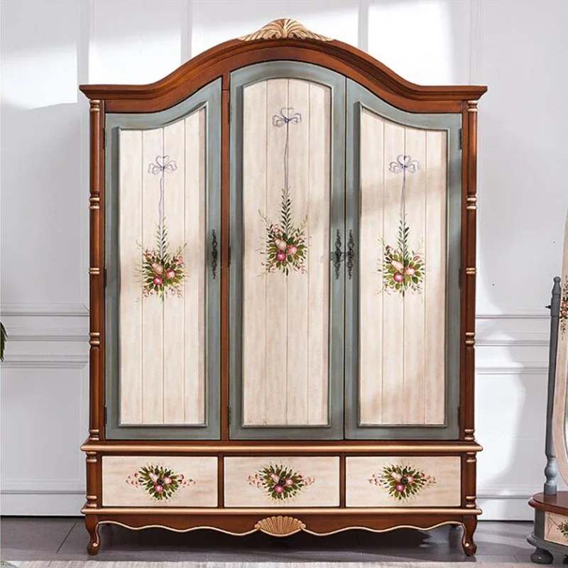 Retro Doors Wardrobe Designer Bedroom Drawer Big Wardrobe Wooden Compartments Vestidores De Armario Abiertos Ropero Furniture