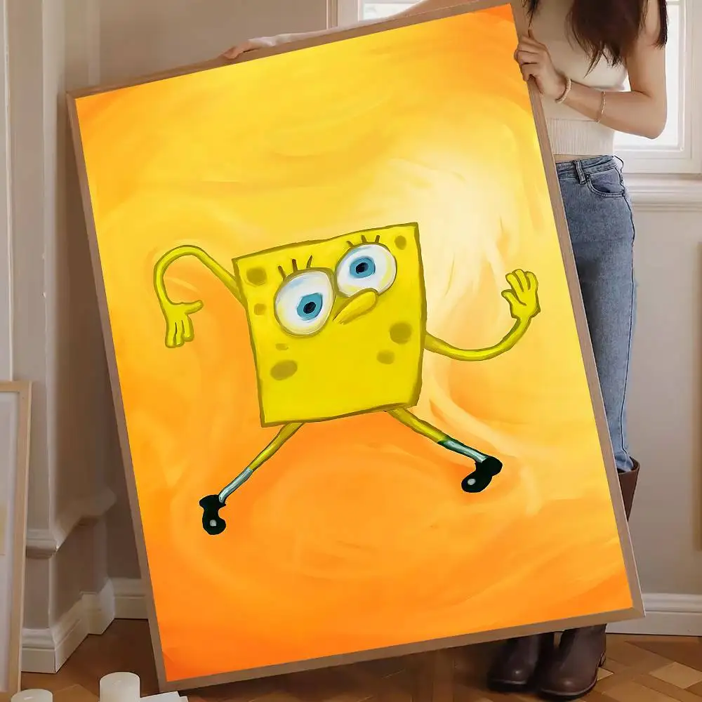 Anime S-SpongeBobes Cute Good Quality Prints and Posters Waterproof Paper Sticker Coffee House Bar Posters Wall Stickers