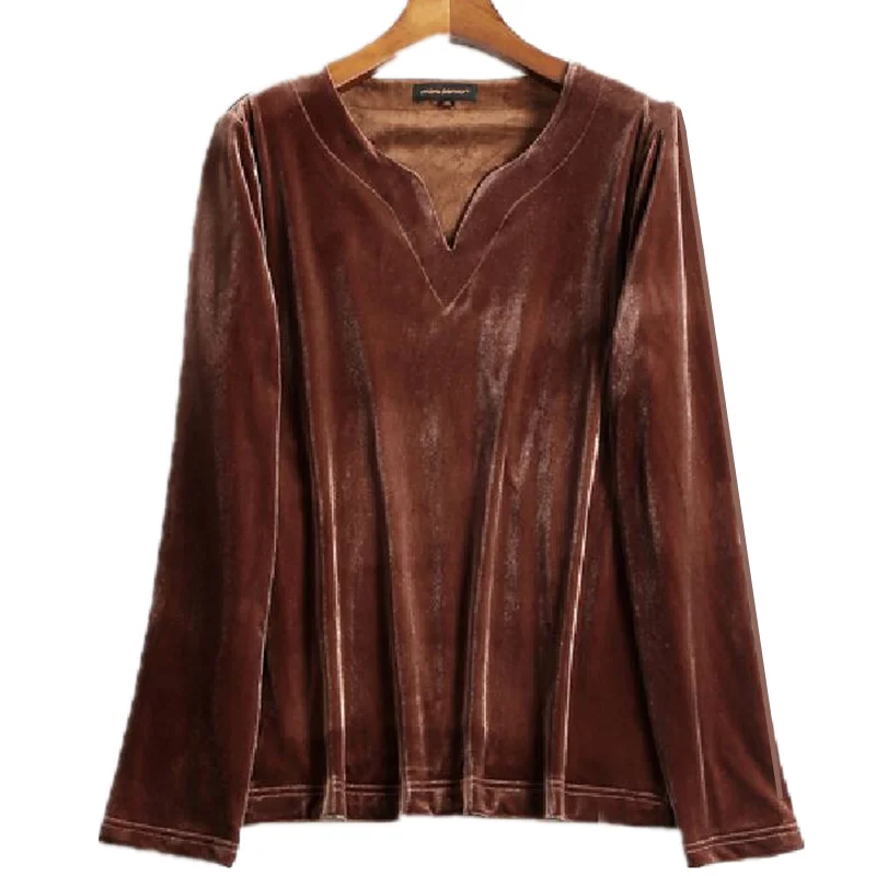 بلوفر حريمي كم طويل أحادي اللون ، بلوزة مخملية ، بلوزات حريمي للمكتب ، قمصان قطيفة كورية ، خريف ، شتاء ، 2022