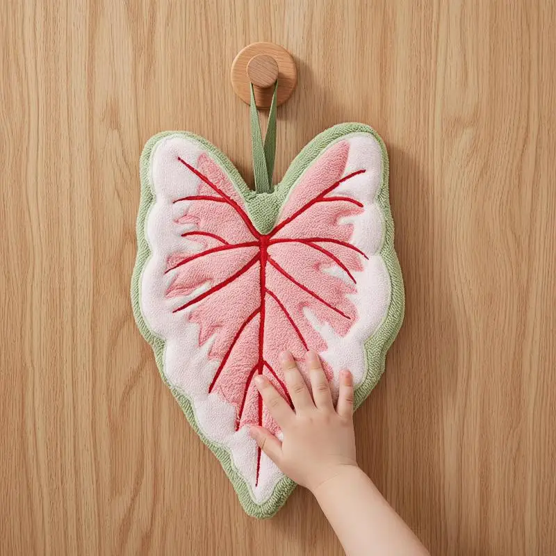 Soft Leaf Shaped Microfiber Hand Towel Highly Absorbent Quick Dry Reusable Cloth for Kitchen Bathroom Daily Use