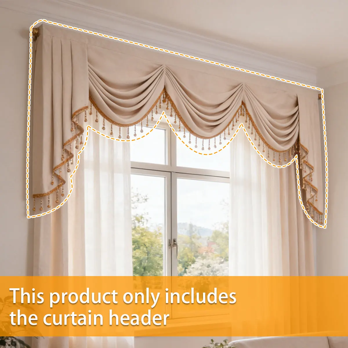 1-set-cream-velvet-swag-valance-with-side-panels-french-cream-soft-vintage-ins-style-hand-pleated-gold-trim-bead-tassel-window