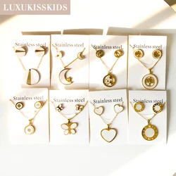 LUXUKISSKIDS White Shell Earrings Necklace Jewelry Set Butterfly Heart Moon Star Charms Luxury Elegant Cute Women Party Birthday