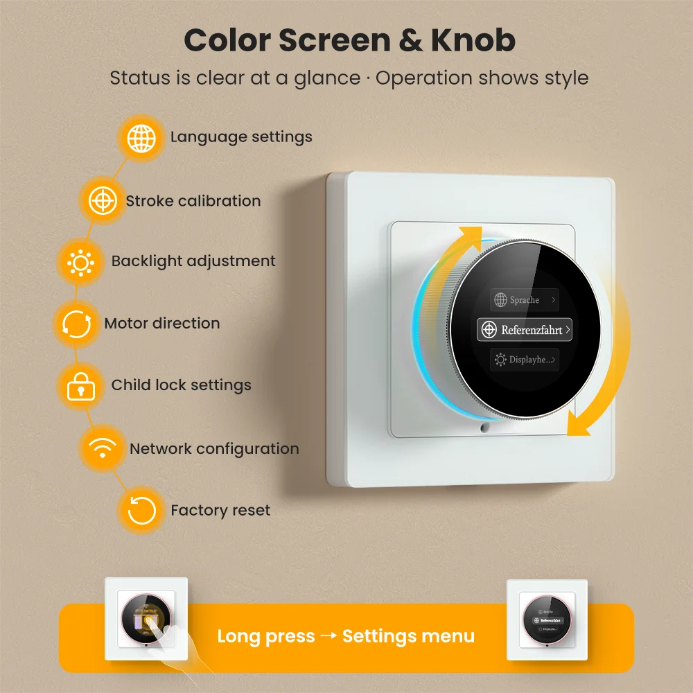 AVATTO WiFi Smart Knob Curtain Switch,With Ambient Light Ring,Precise Percentage Control,Works With Tuya Alexa Google Home Alice