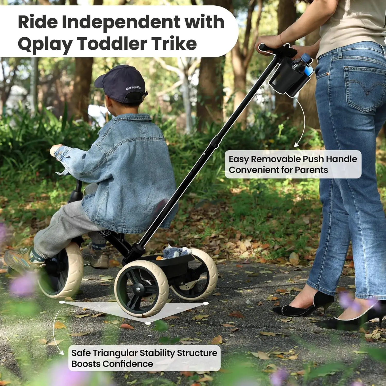 Triciclos infantis para crianças de 2 a 6 anos-2 em 1 Triciclos infantis com alças ajustáveis e removíveis, bicicleta push com brinquedo sto