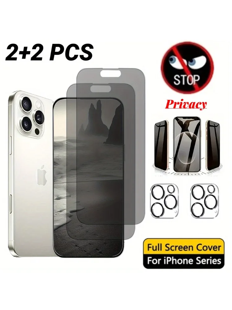 Verre Anti-espion 4 en 1 pour IPhone 16 Pro Max, protecteur d'écran, verre de Protection de caméra pour IPhone15 14 13 Pro 12 13 Mini 16e Mica