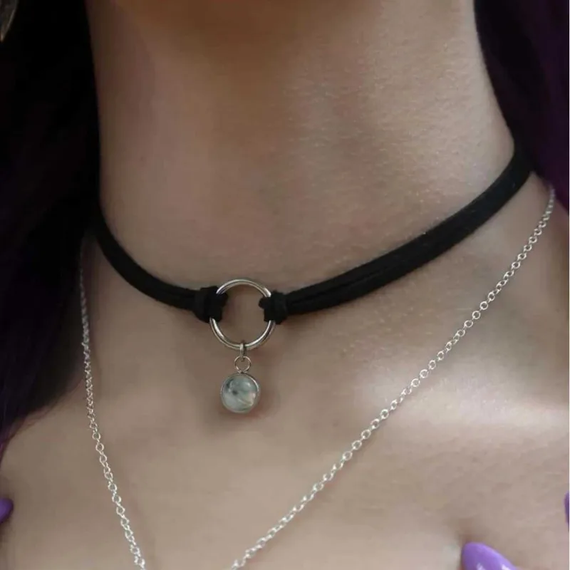 Retro Charm Moonstone Pendant Adjustable Black Velvet Choker Necklace for Women Astronomical Fantastic Aesthetics Jewelry Gifts