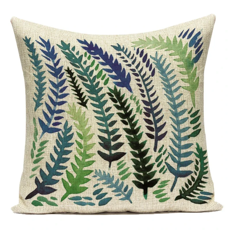 Decorative Throw Pillows Case Tropical Green Plant Leaf Leaves Palm Polyester Pillow Cushion Cover for Car Sofa Home Bedroom