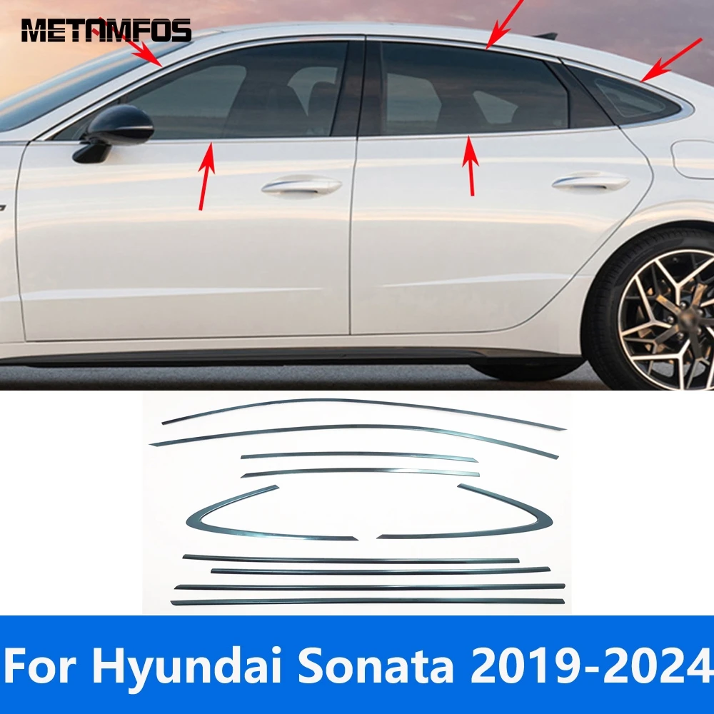 

Автомобильные аксессуары для Hyundai Sonata 2019-2021 2022 2023 2024, верхняя + нижняя накладка на порог из нержавеющей стали, наклейка на рамку