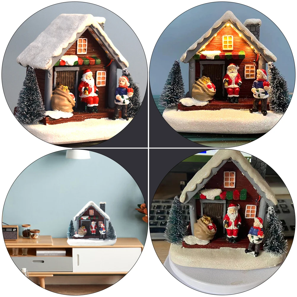 

Winter Snow House Decoration Mini Resin Xmas Desktop nament Christmas Party Accessories Garden Statue Sculpture Luminous L