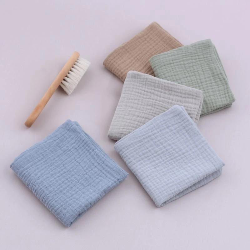 

J15U Baby Soft Cotton Square Towel Feeding Bib Burp Cloth with Newborn Hair Brush Set