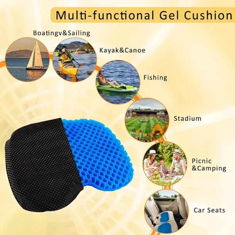 Kayaking Sit Seat Thicken Anti Slip Waterproof Kayak Cushion Seat Pad with Non-Slip Cover Boating Fishing Gel Seat Cushion