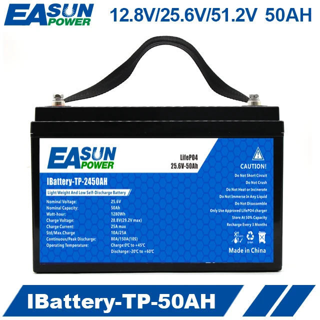 EASUN POWER 1200Wh 1280Wh 12V 24V 48V 50Ah Lithium Ion Battery Pack for Inverter Storage System