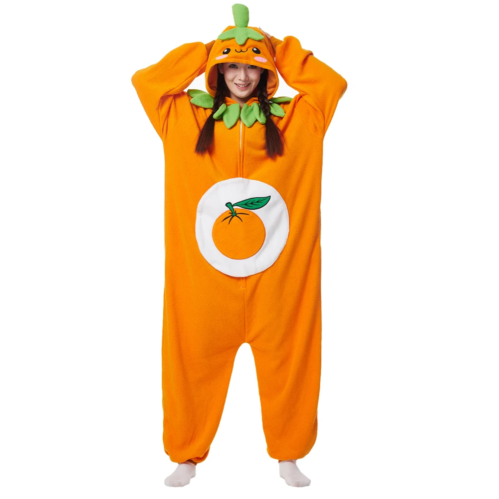 Kigurumi Onesie Orange Pajamas For Adult Women Men Cute Animal Fruit Pyjamas Homewear Halloween Cosplay Party Costume