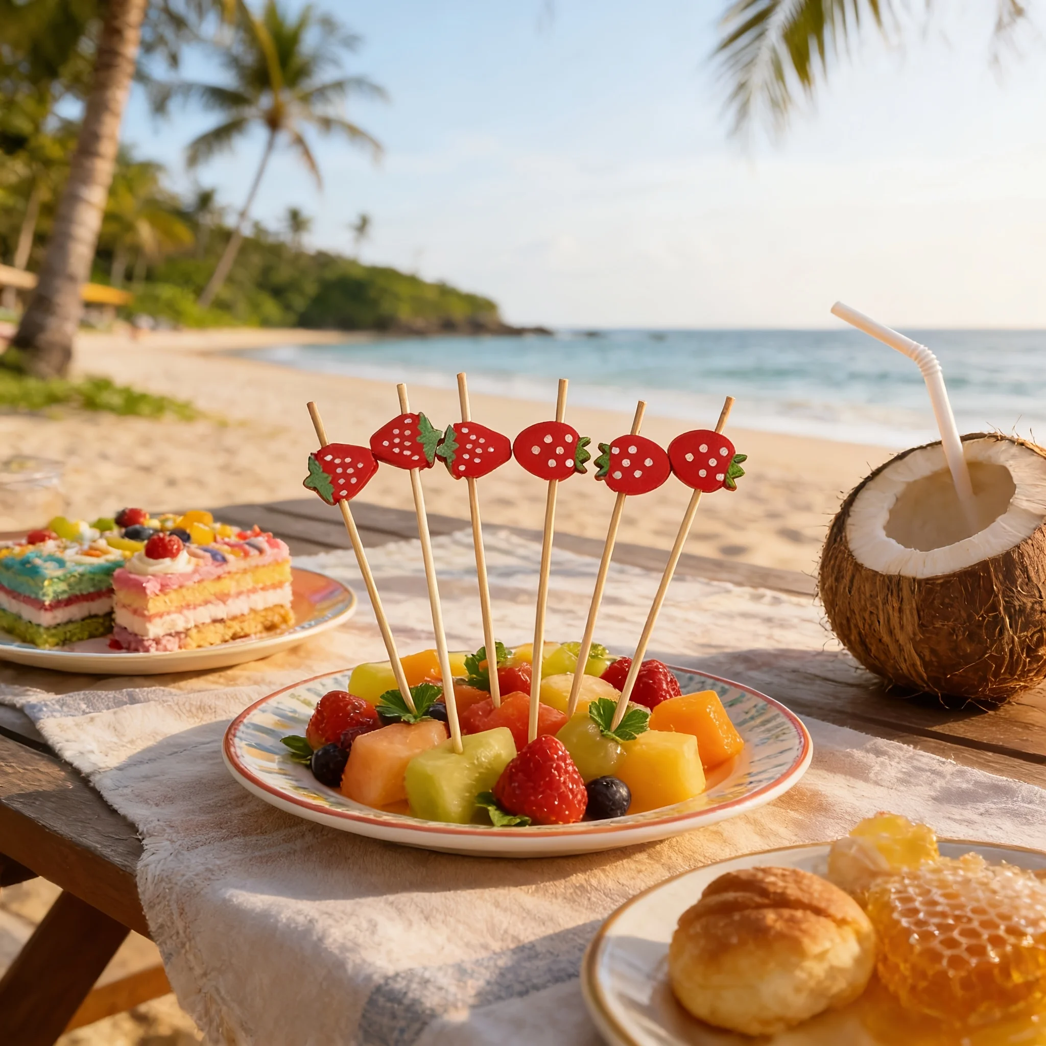 100pcs 12cm Strawberry Bamboo Food Picks, Decorative Fruit Toothpicks for Wedding Birthday Party Supplies
