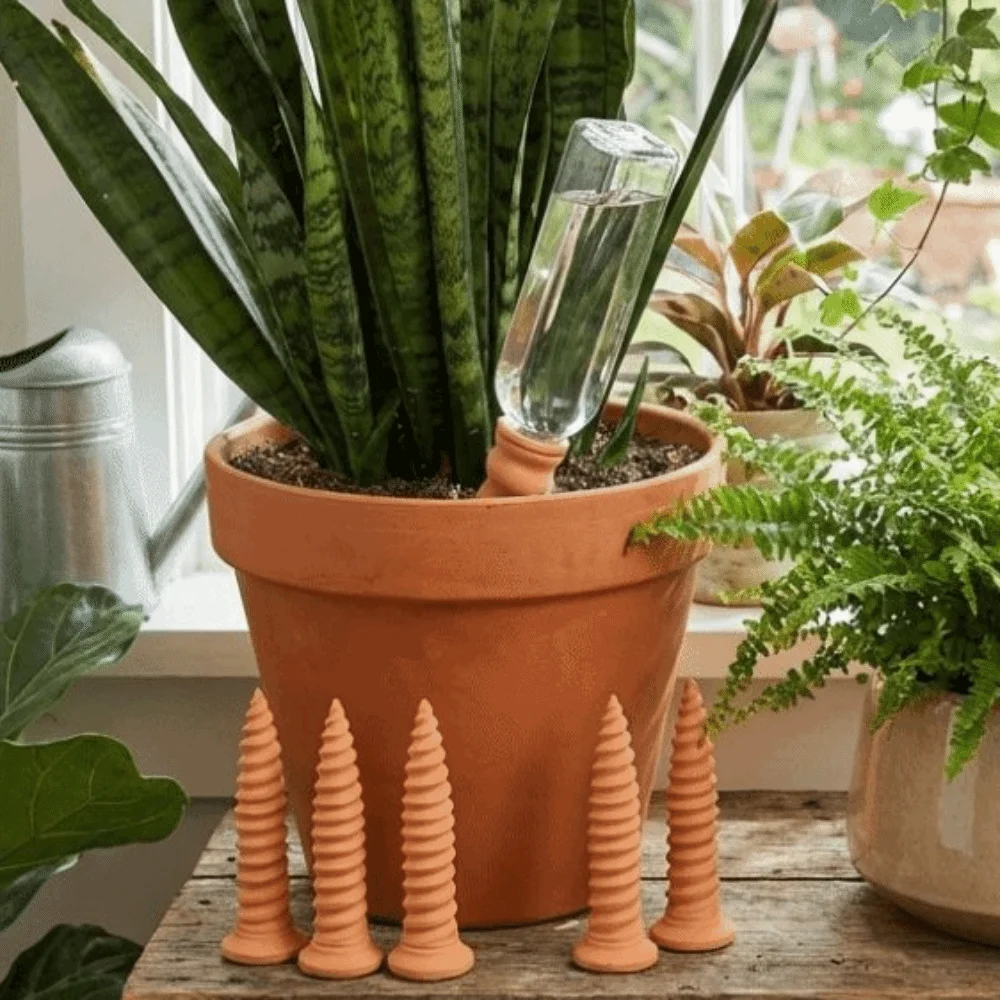 Natural Clay Self-Watering Terracotta Stakes Screws-Shaped Automatic Irrigation Terracotta Watering Device Time-Saving