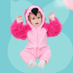 2024 Cartoon Flamingo Bodysuit Baby Romper Anime Pajamas Halloween Winter Jumpsuits Warm Pajamas Boy Girl Cosplay Costume Onesie