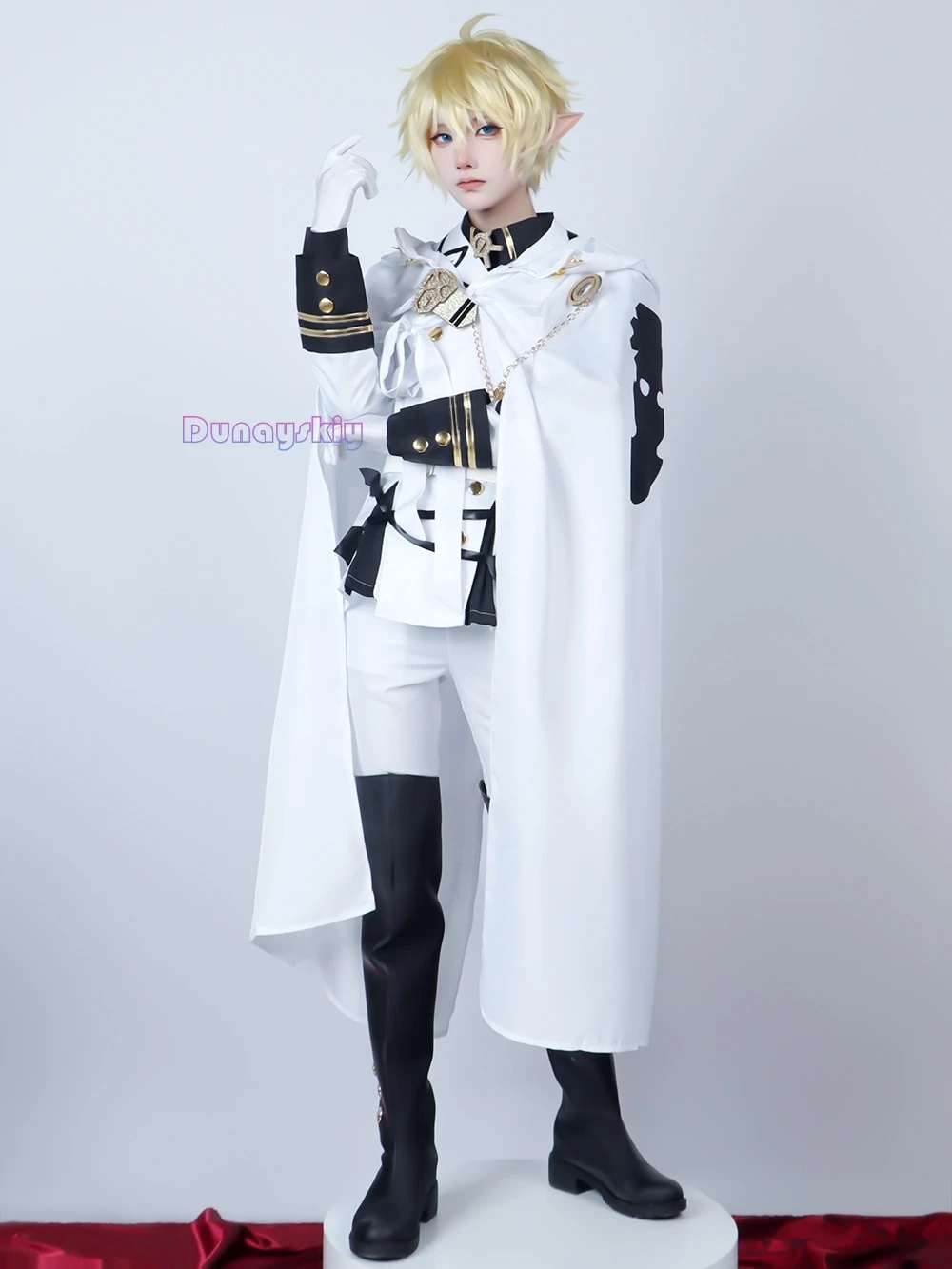 Anime Seraph Of The End Cosplay Mikaela Hyakuya przebranie na karnawał Halloween biały płaszcz trencz spodnie rękawiczki peruka Uniform Play