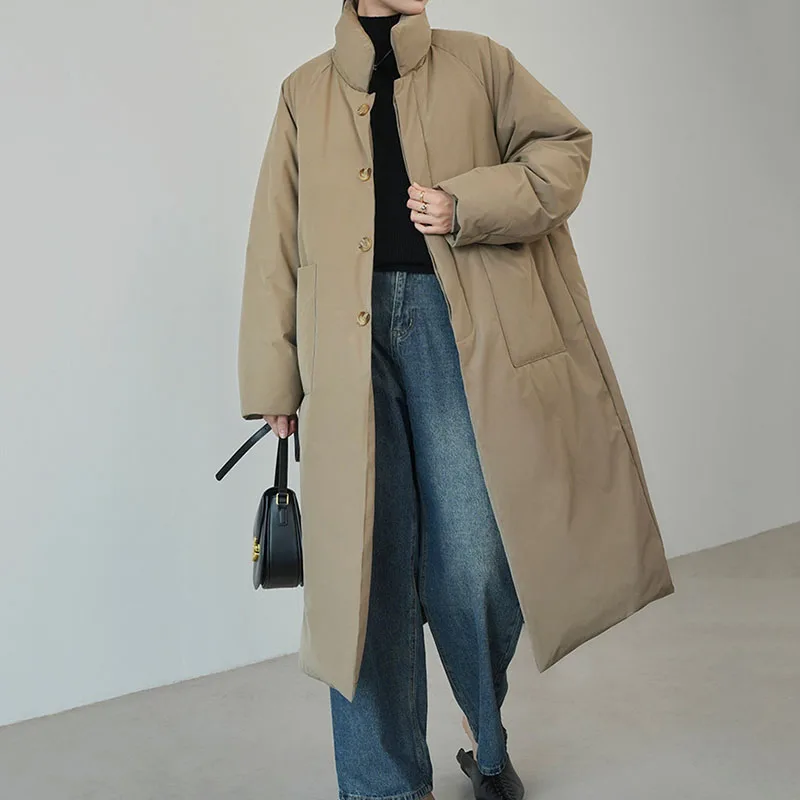 Temperament Mode Jas 2025, Dames Patchwork Katoenen Jas Losse Opstaande Kraag Effen Kleur Dons Katoenen Jas Dames