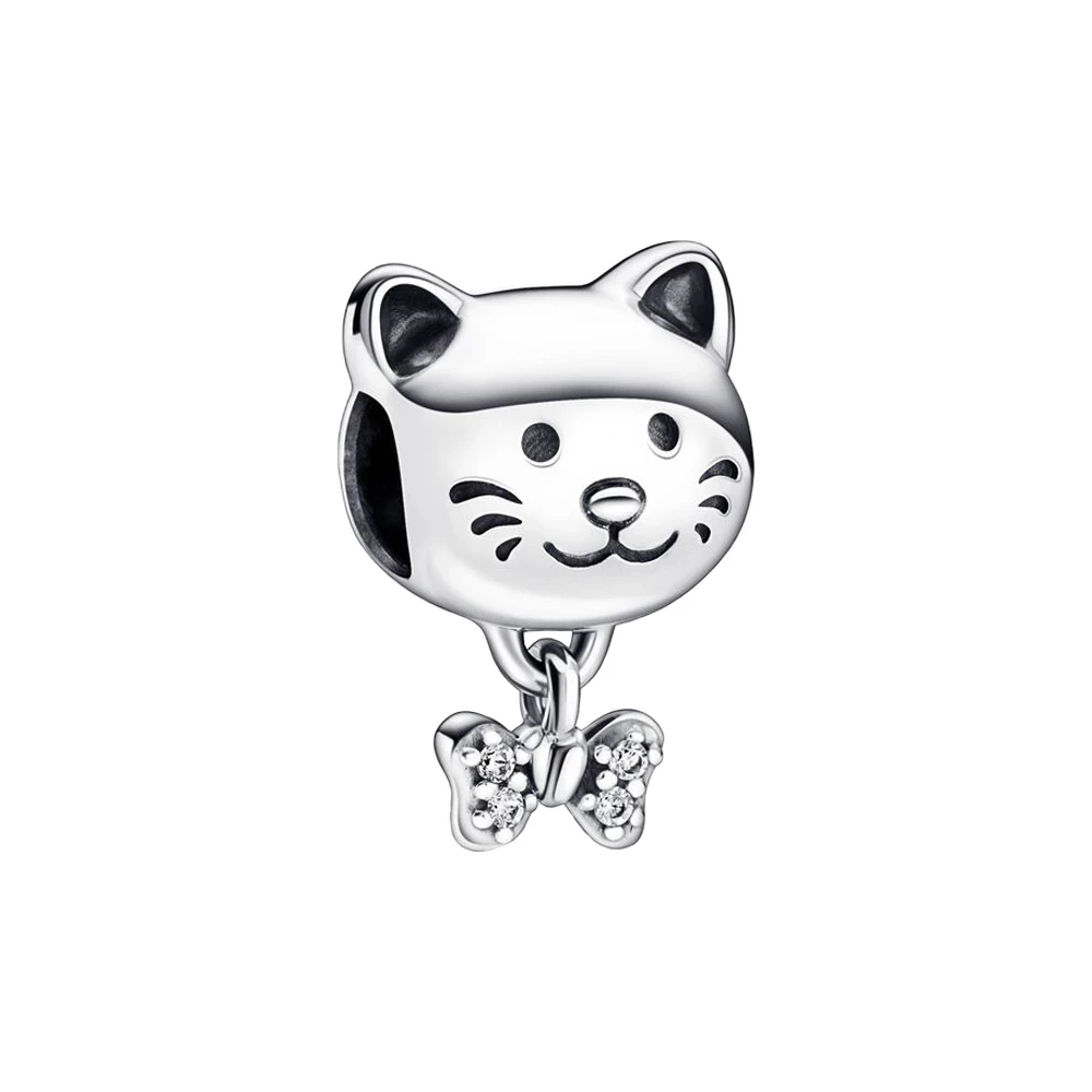 

Pet Cat & Bow Animal Charm Original 925 Sterling Silver Metal Beads Fits Pandora Bracelet Women DIY Jewelry Making Bijoux