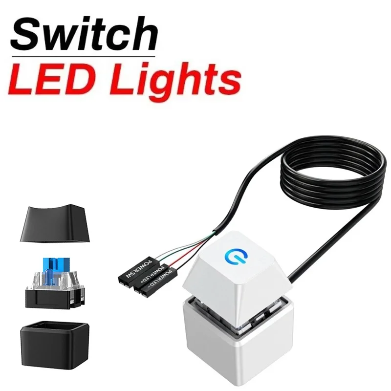 Computer Desktop Switch Blue LED Lights PC Motherboard External Start Power On/Off Computer Desktop Switch Motherboard External
