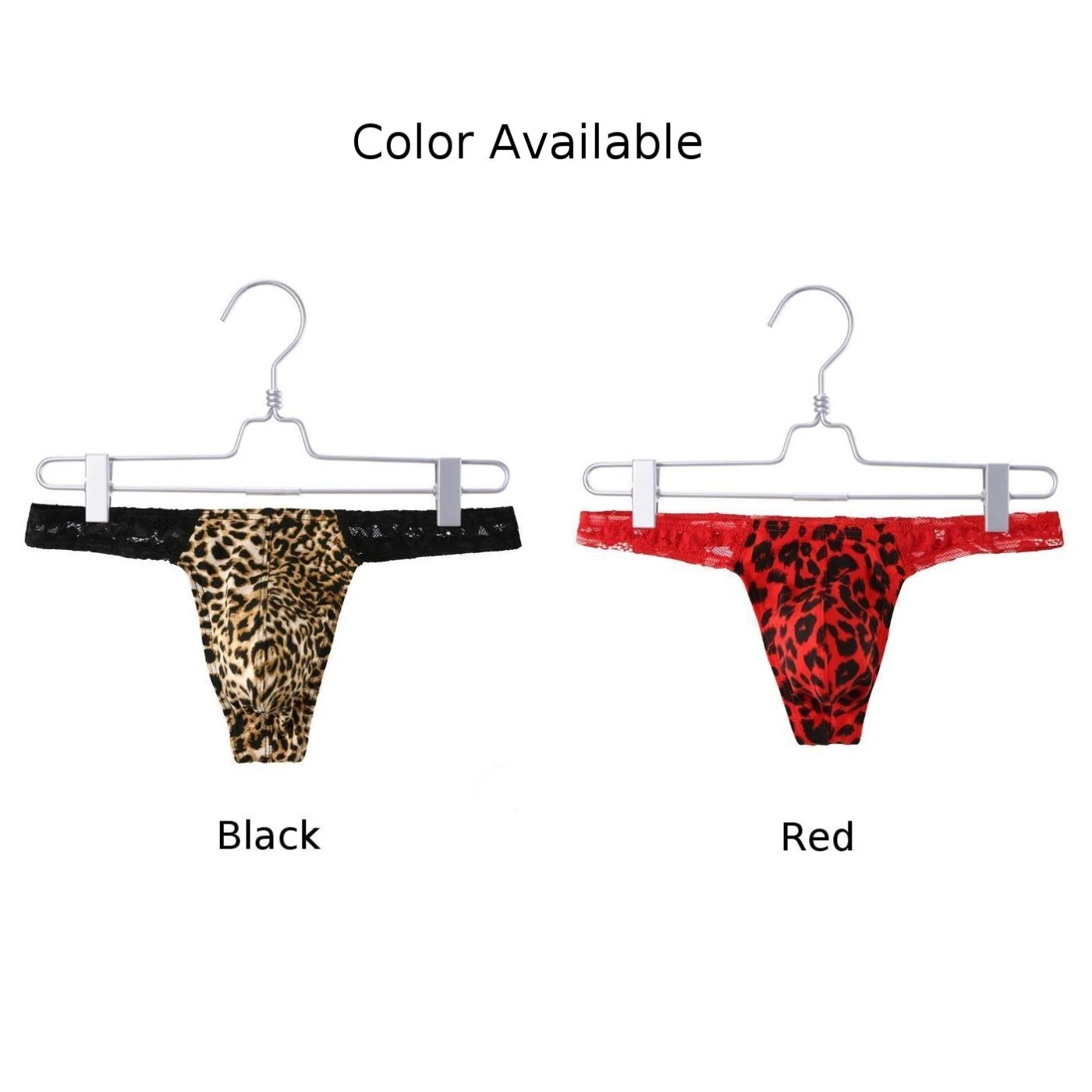 Men\'s Sexy Lace Patchwork Leopard Briefs Thongs Low-Rise Underpants G-String Hollow Pouch Panties Breathable Slim Male T-back