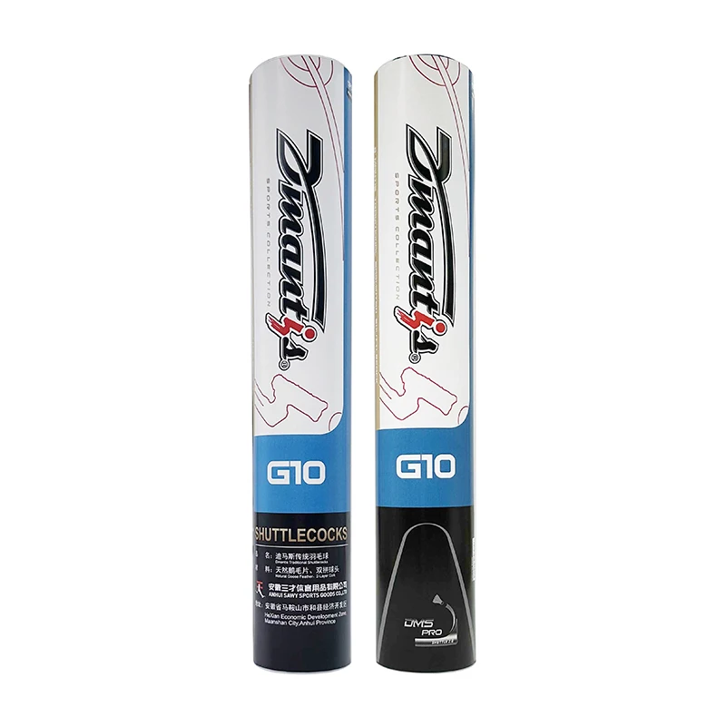 Fabricante profissional atacado dmantis g10 treinamento badminton peteca popular bola de pena de ganso peteca
