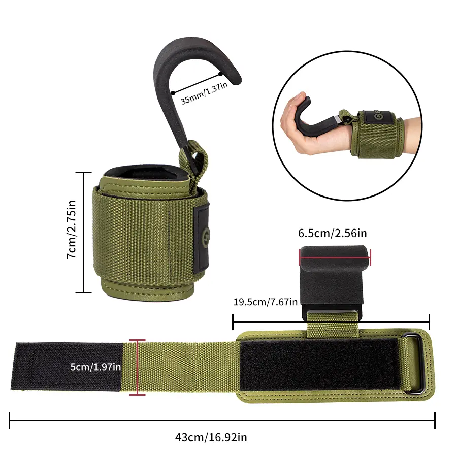 Weight Lifting Hook Grips with Wrist Wraps Gym Hand-Bar Wrist Strap Fitness Hook Weight Strap Pull-Ups Power Lifting Gloves - 2
