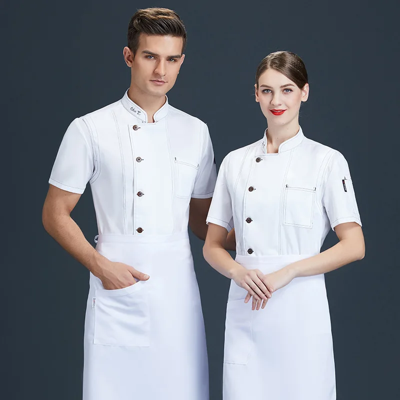 Hotel Chef Overalls Long Restaurant Ding Room Kitchen and Canteen Work Wear Cake Baking Piping Master Short Sleeve Men an