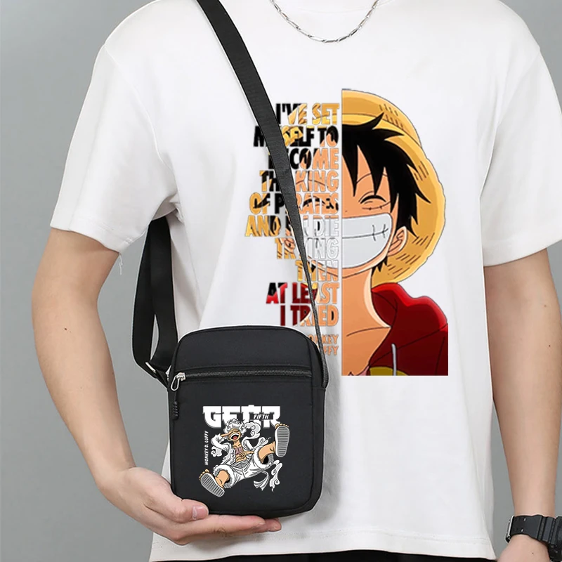 One Pieces Messenger Crossbody Bag Black Anime Luffy Casual Shoulder Bag for Boys Man Fashion Birthday Christmas Gift