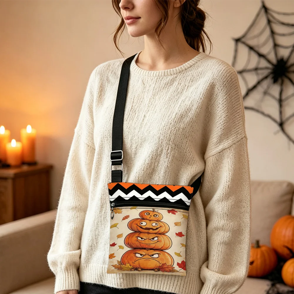 Halloween Smiling Pumpkin Crossbody Bag Portable Small Phone Pouch with Adjustable Strap Great for Camping Beach Daily Use