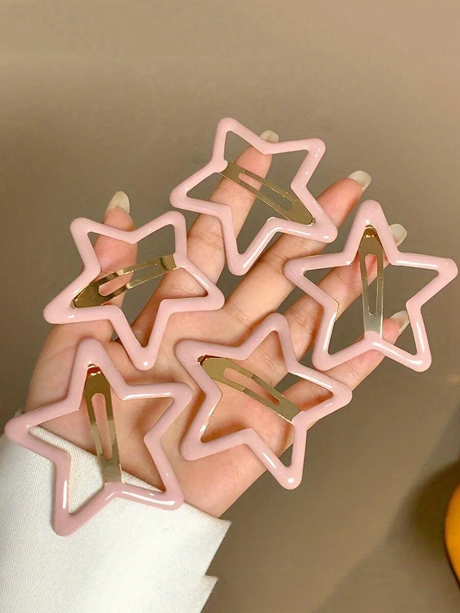 

5pcs Star Shape Hair Clips For Women Pink Acrylic Hairpins 5.5cm