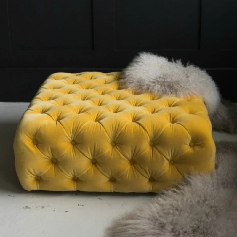 

Clothing Store Yellow Sofa Vintage Cloakroom Stool Bedroom Bed End Stool Light Luxury Velvet Hallway Shoe Changing Stool