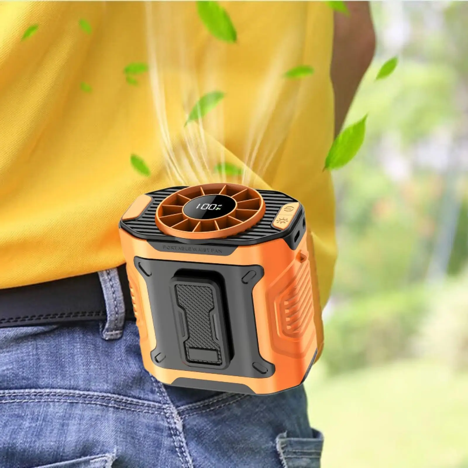 Ventilatore portatile da cintura di ricarica di tipo C Ventilatore da cintura indossabile Potenti flussi d'aria 100 velocità per escursioni in fattoria Lavori all'aperto Campeggio