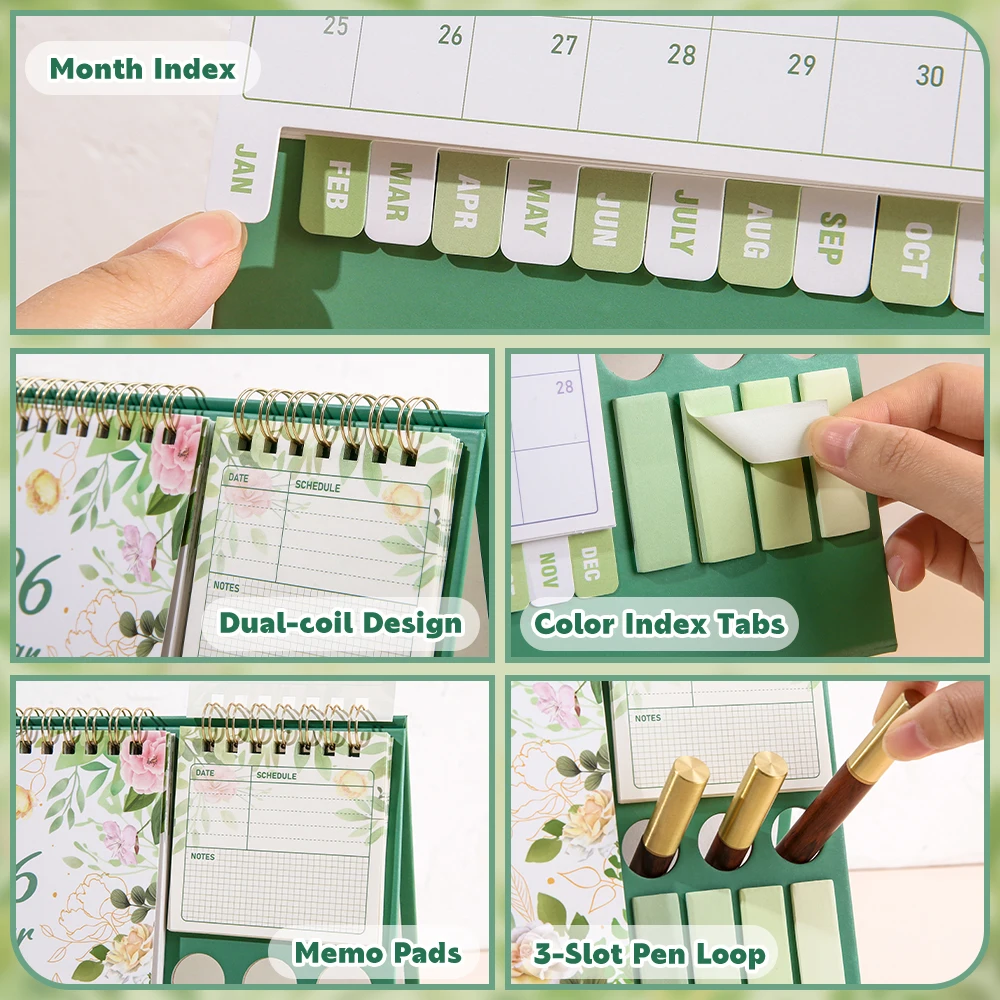 2026 Desk Calendar Multifunctional Organizer With Stickers Labels Pen Holder Monthly Schedule Planner For Home Office School