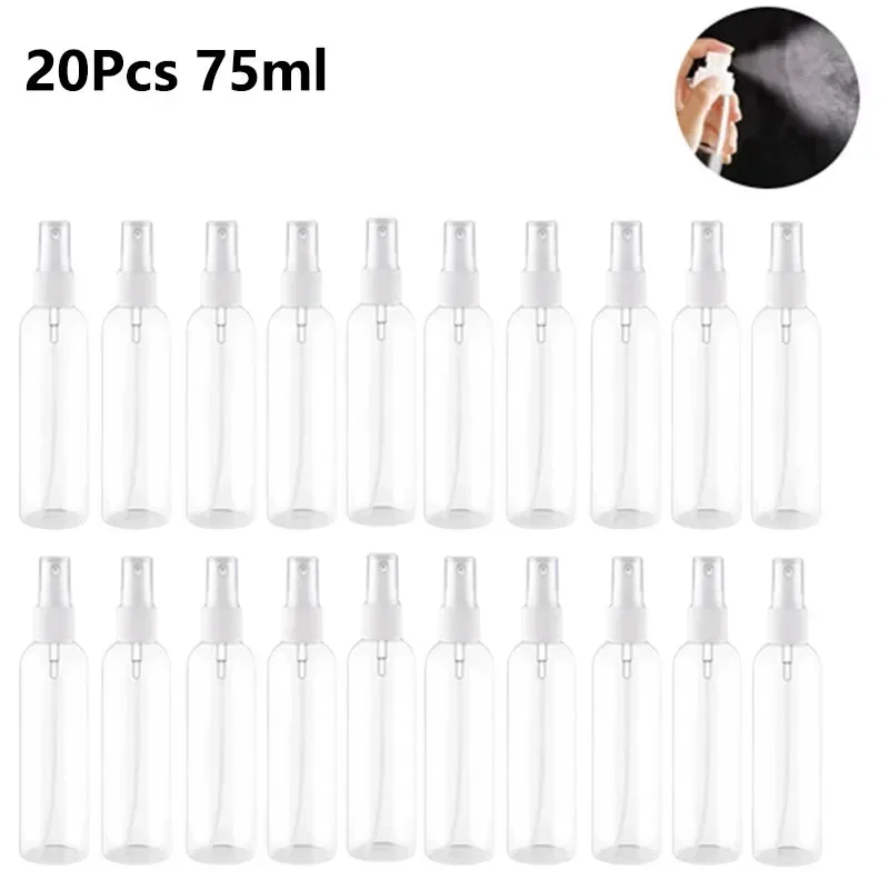 

20 Pieces 75ml Empty Mist Spray Bottle Transparent Plastic Perfumn Atomizer Mini Refillable Liquid Cosmetic Container For Travel