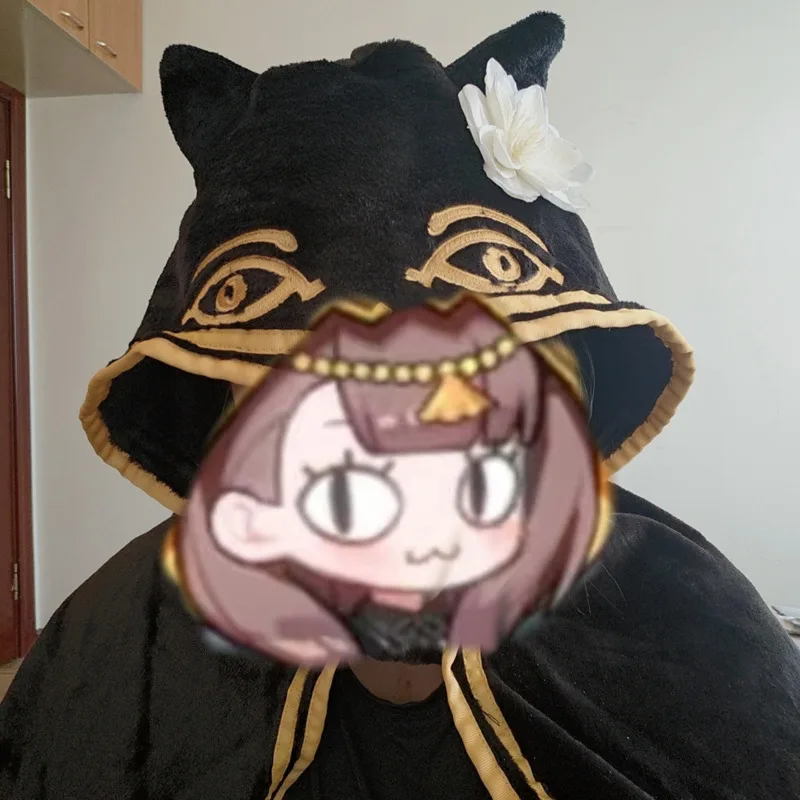 Anime Pepes Black Cat Cloak with Hood Soft Flannel Blanket Cosplay Shawl Air Conditioning Nap Cape Cute Room Wearable Throw