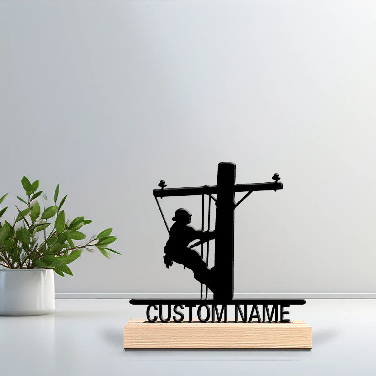1pc Fun Personalized Custom Electrician Metal Statues Wooden Accent Wall Decor for Living Room Bohemian Eclectic Home Style