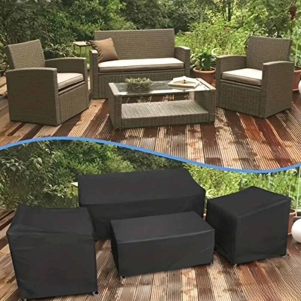 Oxford Polyester Patio Cover Set for 4-Piece Outdoor Conversation Set with Reinforced Seams and Wind-Resistant Drawstring Design