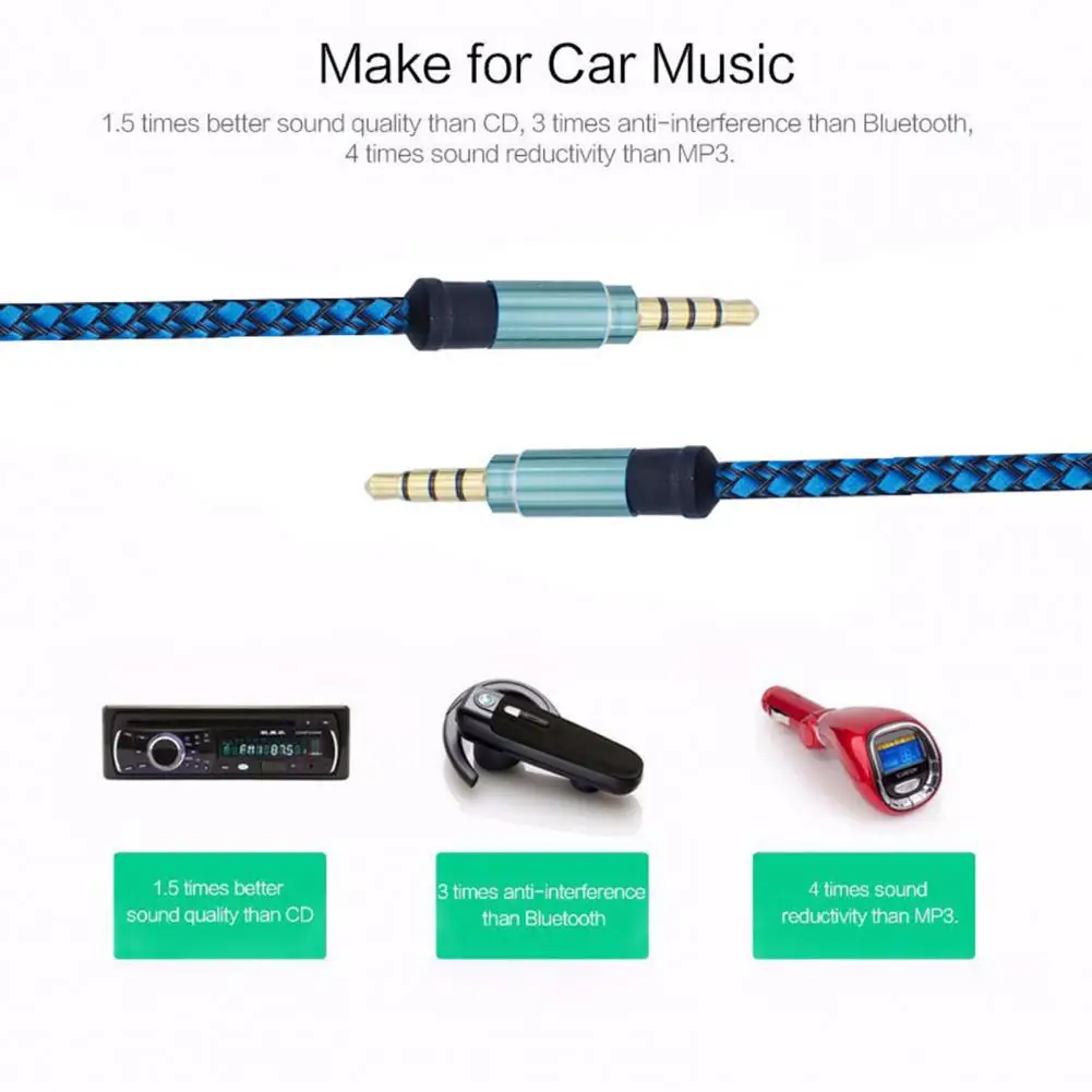 Durable Audio Line Convenient Cable  Audio Cable Line Firm Braided Stereo Cord   for Headset  AUX Cord
