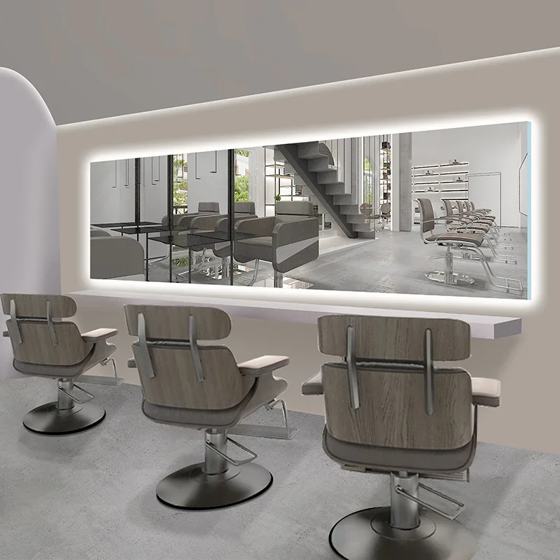 Simple Modern Style High-End Barbershop Large Mirror Hair Salon Wall-Mounted Light Luxury Barber Mirror Hang Horizontally Mirror