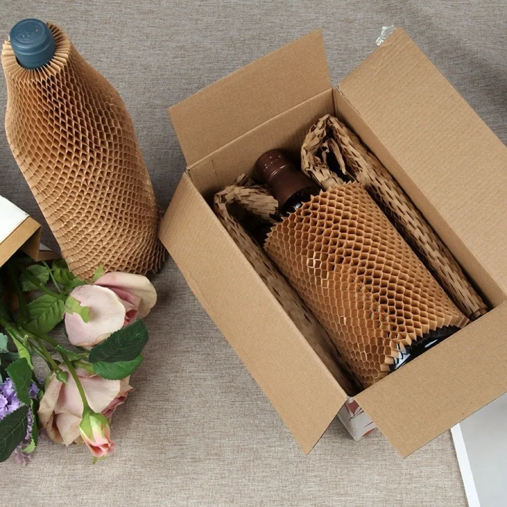 Hollow Out Wine Bottle Cover 3D Honeycomb Paper Impact Resist Cup Cover Brown Paper Buffer Vase Protective Cover Wine Storage