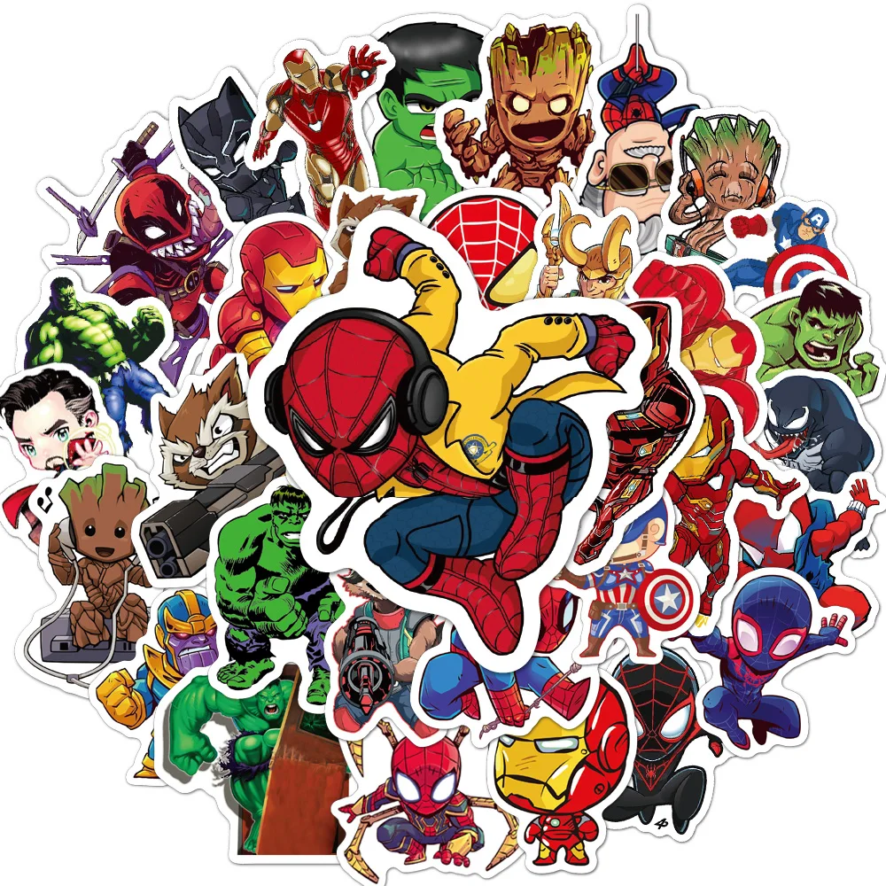 Disney Marvel The Avengers Cartoon Adesivos para crianças, Graffiti Toy, Laptop, Carro, Skate, Super-herói, Legal, 10 pcs, 30 pcs, 50 pcs, 100pcs