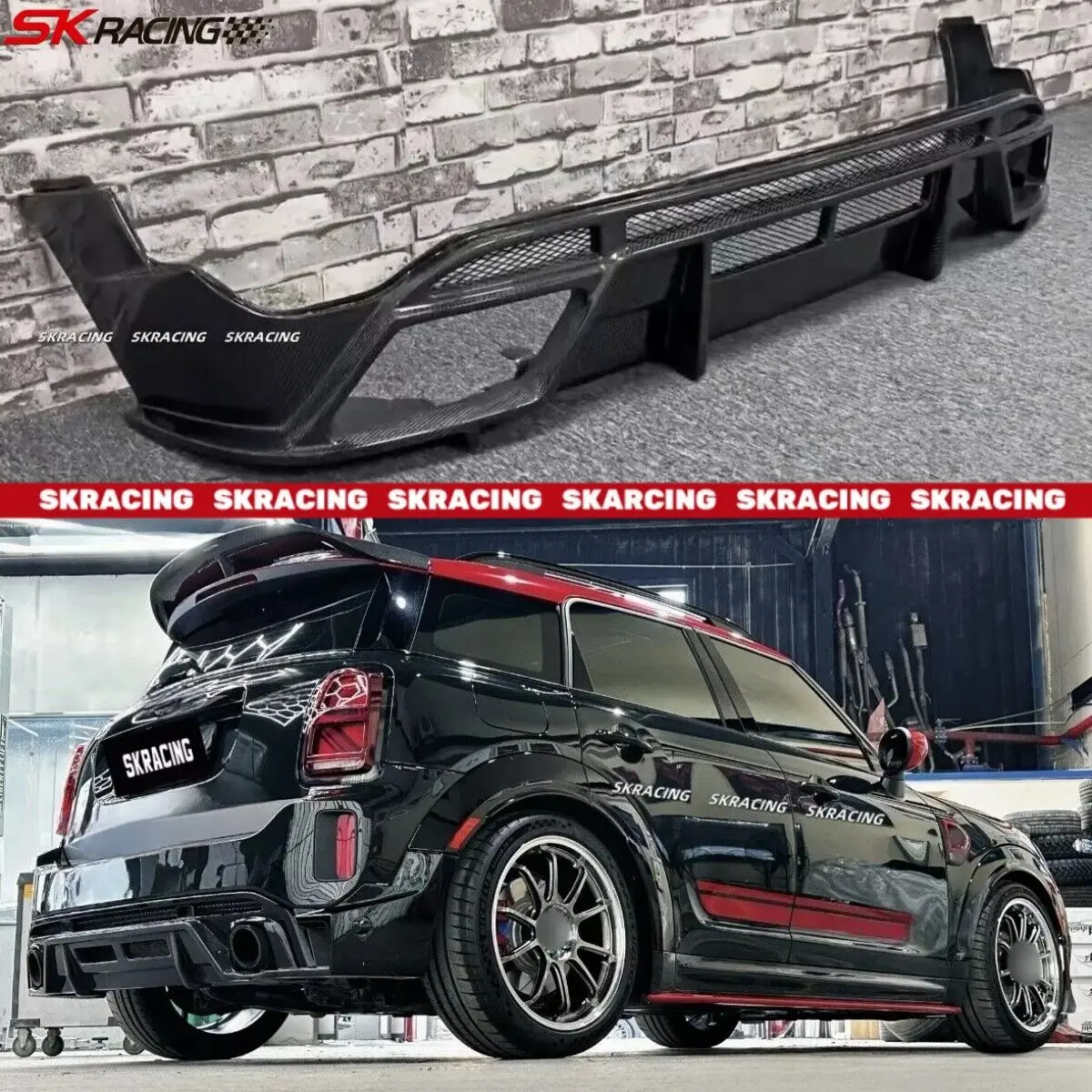 For Mini Cooper Countryman JCW F60 2021-2023 Real Carbon Fiber Rear Diffuser Lip Bumper Body Kits 